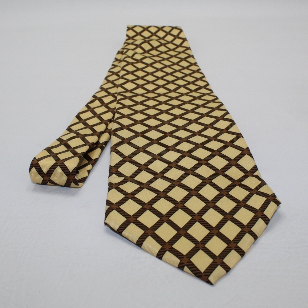 Resilio Mens Silk Tie Tan Brown‎ Geometric Diamond Lattice Pattern Made in USA
